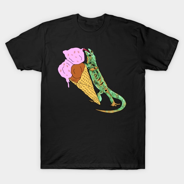 iguana eating ice cream doodle T-Shirt by FandomizedRose